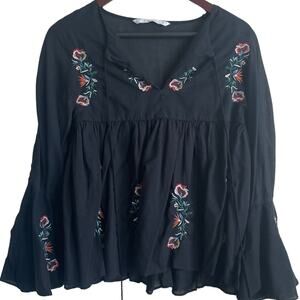 Zara Women Top XS Babydoll Embroidered Floral Boho Hippie Peasant Whimsigoth Y2K